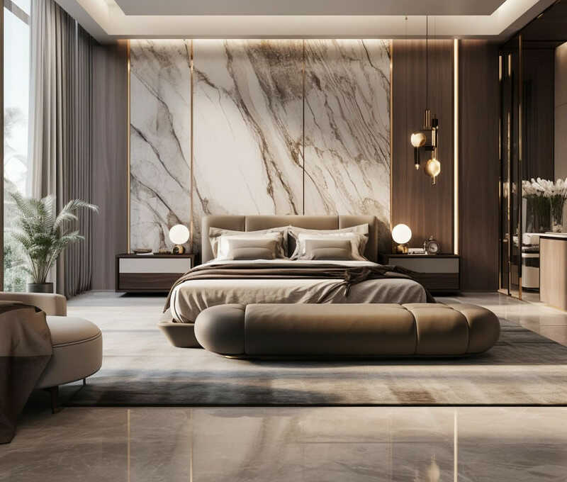 Tấm ốp nhựa PVC màu trung tính nhẹ nhàng cho phòng ngủ