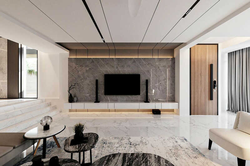Vách ngăn TV được làm từ tấm ốp nhựa PVC màu ghi