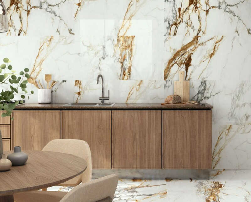 Mẫu nhà ốp tấm nhựa PVC họa tiết vân màu vàng sang trọng