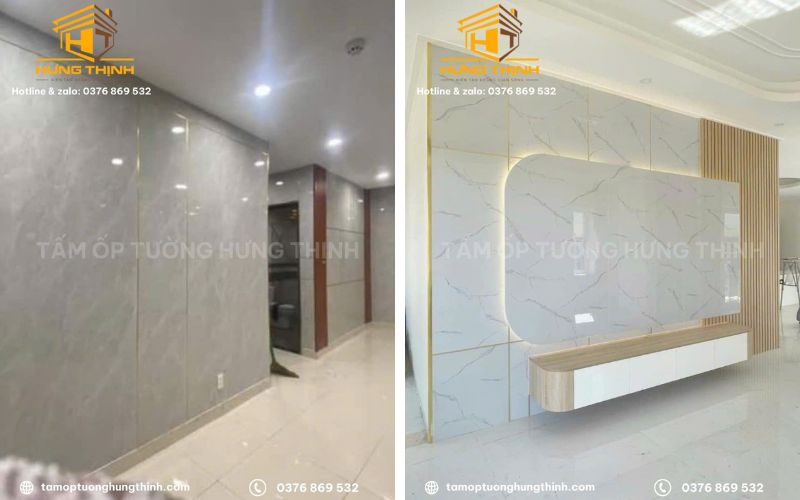 Tấm ốp tường PVC vân đá hiện đại dùng cho văn phòng làm việc tại Quận 12